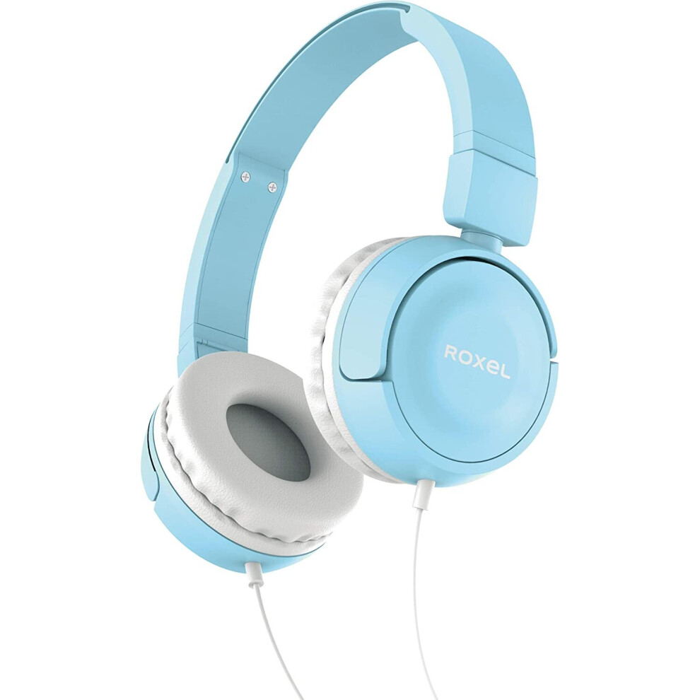 Roxel Rx110 Powerful Bass Lightweight Wired Foldable Headphones With Mic, Ergonomic On Ear Headphone Compatible With Android And Ios Devices Blue