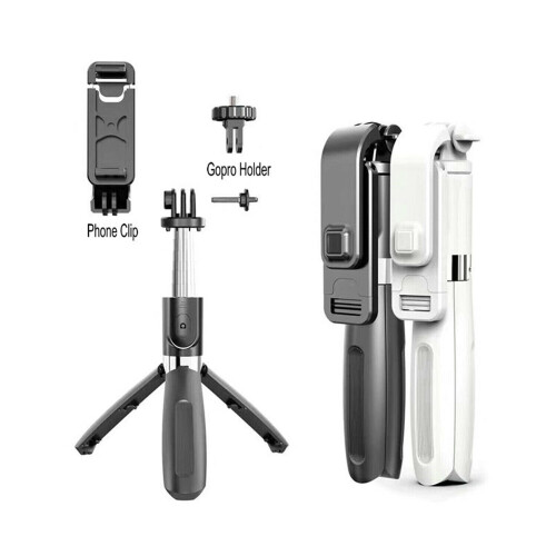 (White) Telescopic Selfie Stick Bluetooth Tripod Monopod Phone Holder For iPhone XR 11 1