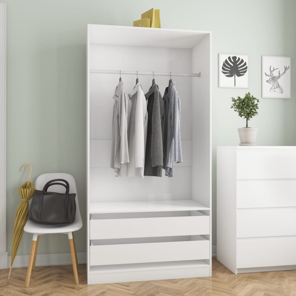 vidaXL Wardrobe Chipboard 100cm High Gloss White Clothing Cabinets Storage