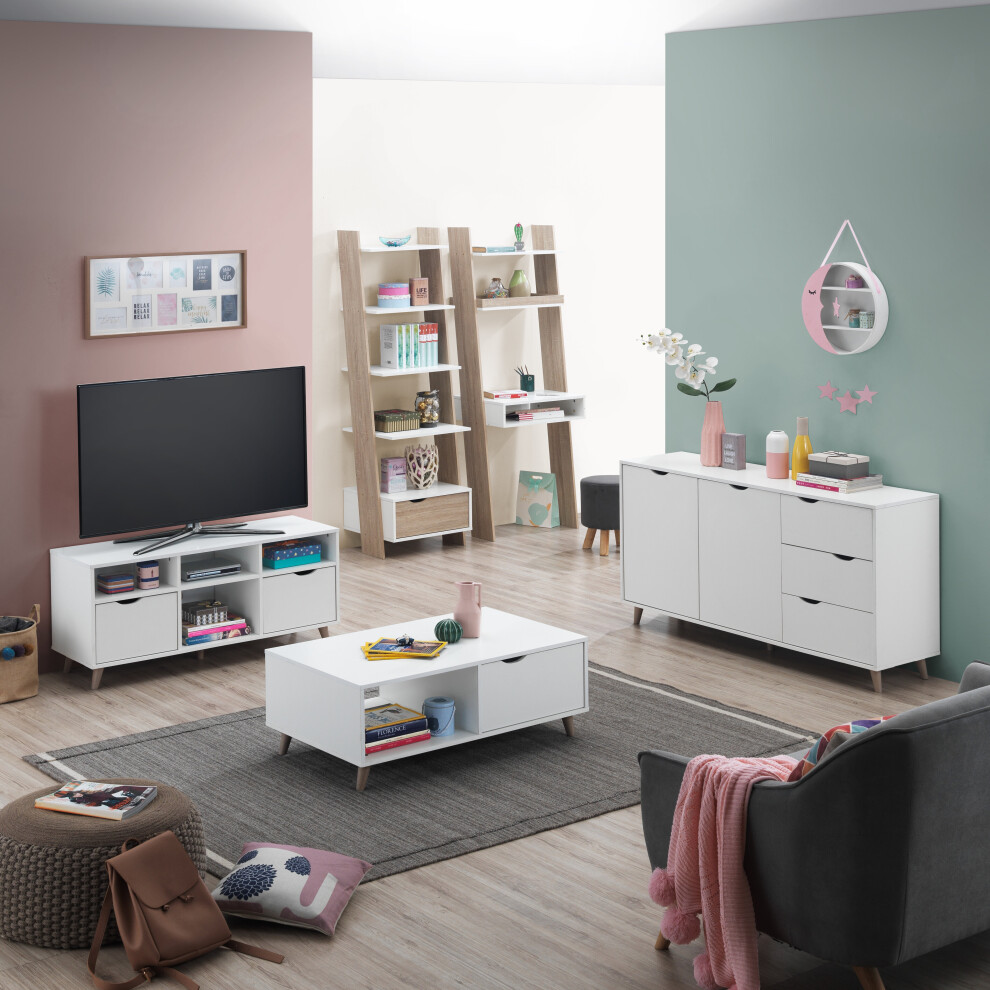Pulford Scandinavian White 3 Piece Living Set Coffee Table Sideboard TV Unit