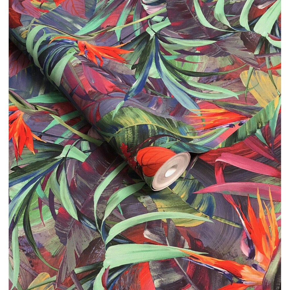 Grandeco Jungle Floral Leaves Wallpaper Tropical Flower Leaf Forest Multi Colour