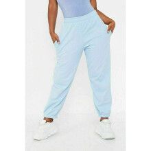 (Sky Blue, UK12) Ladies Womens Over sized Cotton Jogging Joggers Cuffed Bottoms Jog Pants