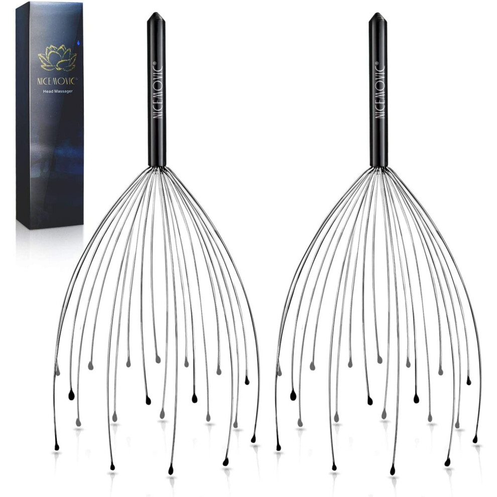 NICEMOVIC 2 Pack Scalp Head Massager with 20 Fingers Scalp Head Scratcher for Hair Stimulation Body Relaxing(Black & Black)