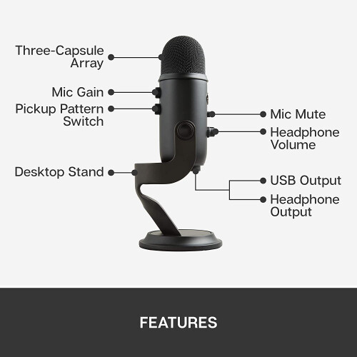 Microfono - Senza fili - LOGITECH G - Yeti - Compatibile con PC e MAC - Nero 2