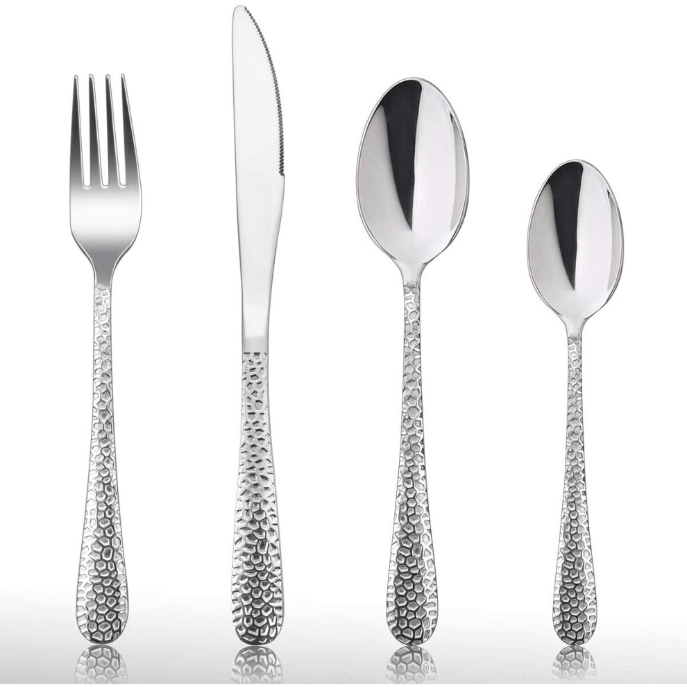 Haware 24 Piece Cutlery Set Stainless Steel Hammered Flatware Set Service For