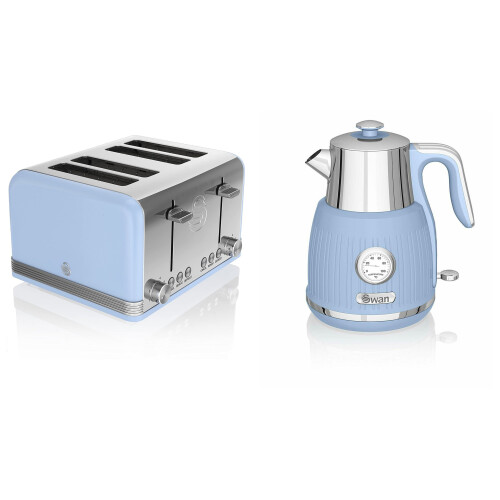 Swan Stylish Kitchen Retro Blue 1.5L Kettle w Temperature Dial & 4