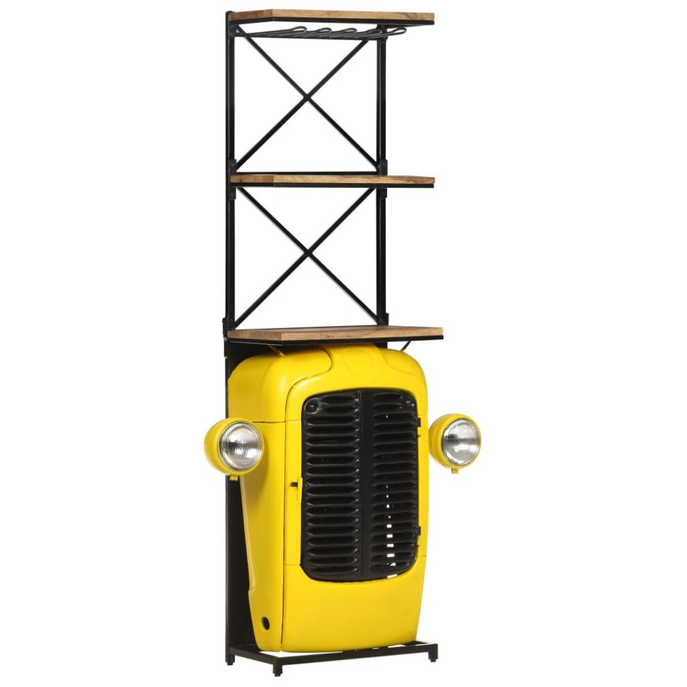 Vidaxl Solid Mango Wood Tractor Wine Cabinet Yellow Wooden Wine Rack Home