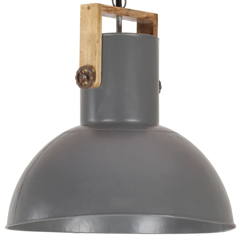 vidaXL  Round Mango Wood Industrial Hanging Lamp 25W Grey 52cm E27 Lighting