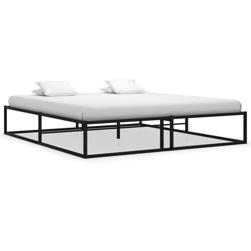 vidaXL Bed Frame Black Metal 140x200cm Bedroom Double Guest Slatted Bedstead