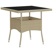 vidaXL Outdoor Dining Table Beige Poly Rattan and Glass Garden Dining Table