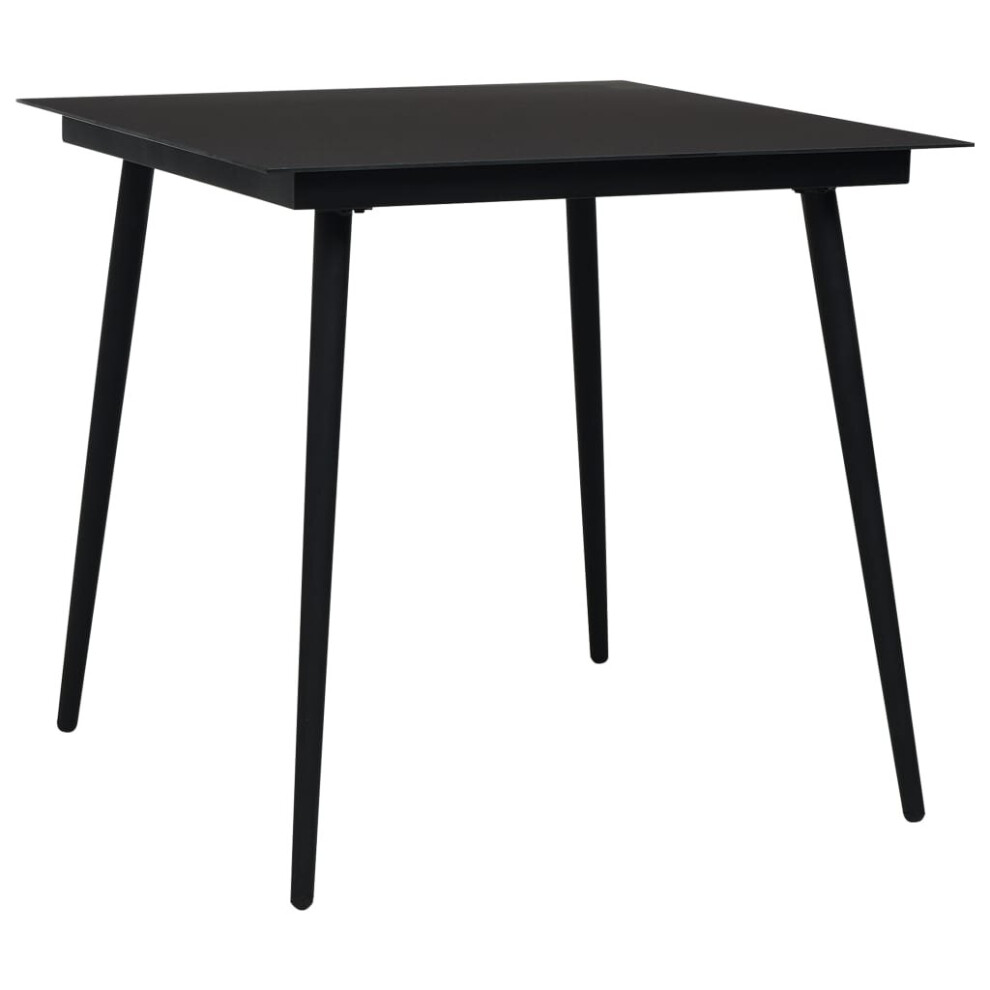 vidaXL Garden Dining Table Black 80cm Steel and Glass Outdoor Dinner Desk