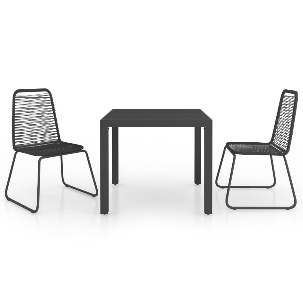 vidaXL Garden Dining Set 3 Piece PVC Rattan Black Patio Outdoor Furniture Set