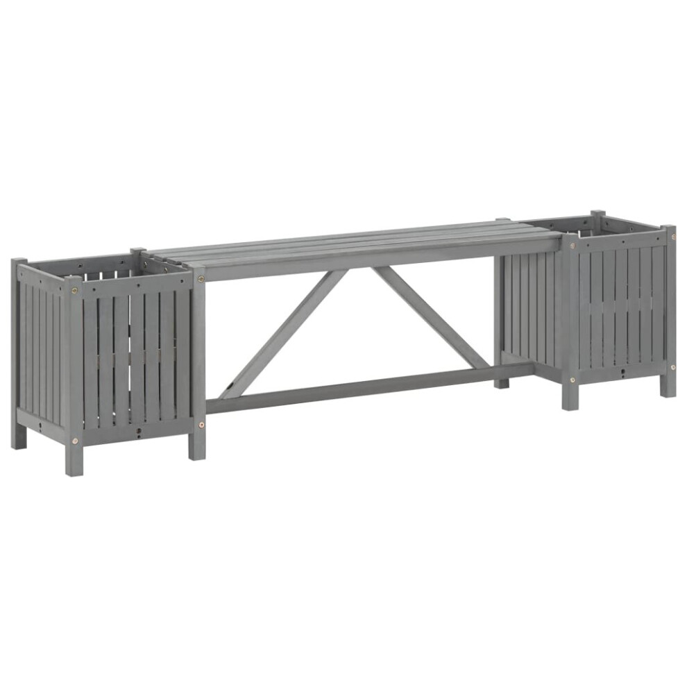 vidaXL Solid Acacia Wood Garden Bench with 2 Planters 150cm Grey Wooden Seat