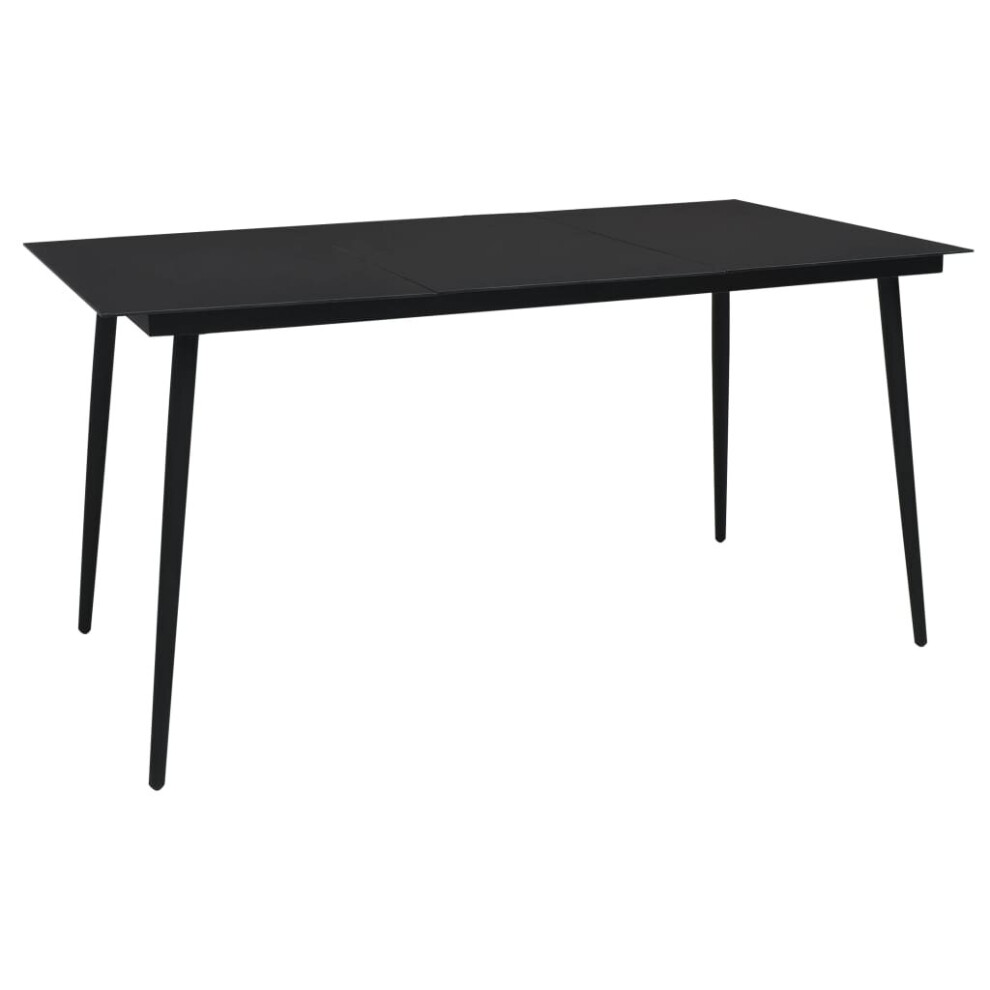 vidaXL Garden Dining Table Black 190cm Steel and Glass Outdoor Dinner Desk
