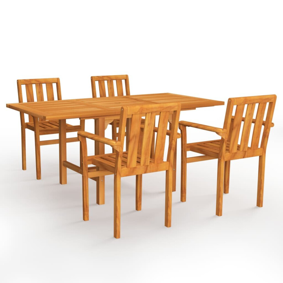 vidaXL Solid Teak Wood Garden Dining Set 5 Piece Furniture Table and Chair