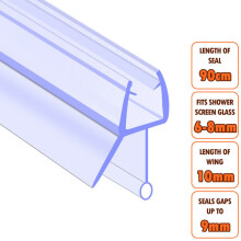 ECOSPA Bath Shower Screen Door Seal Strip 6-8mm Glass Gaps up to 9mm