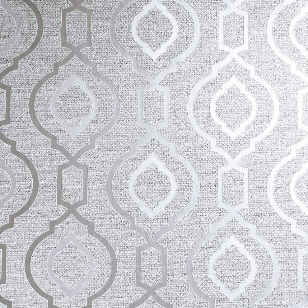 (921400 Grey Silver) Arthouse Calico Trellis Wallpaper Geometric Geo Textured Glitter Vinyl Metallic