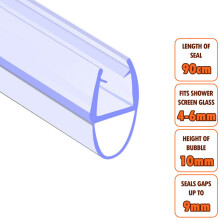 ECOSPA Bath Shower Screen Door Seal Strip for 4-6mm Glass, Seals Gaps up to 9mm, 900mm, Anti-UV & Anti-Mould, Push-Fit & Cut-to-Size