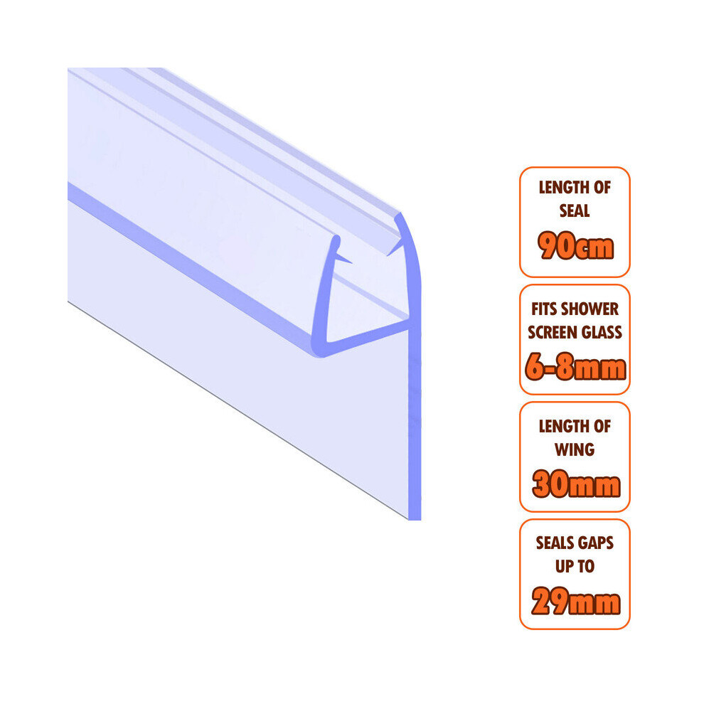 ECOSPA Bath Shower Screen Door Seal Strip 6-8mm Glass Gaps up to 29mm
