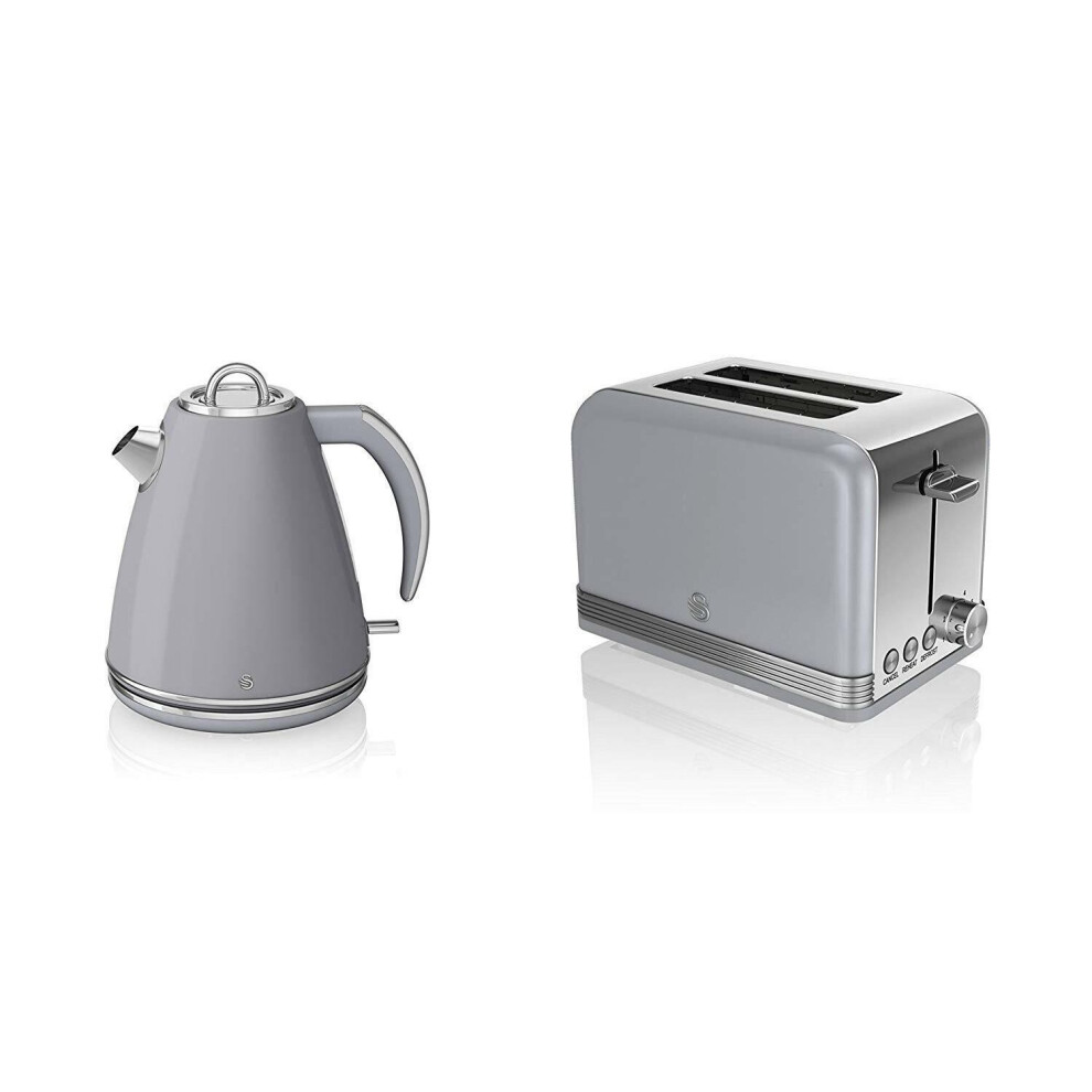 NEW Swan Kitchen Appliance Retro 1.5L GREY JUG Kettle & 2 Slice Toaster Set