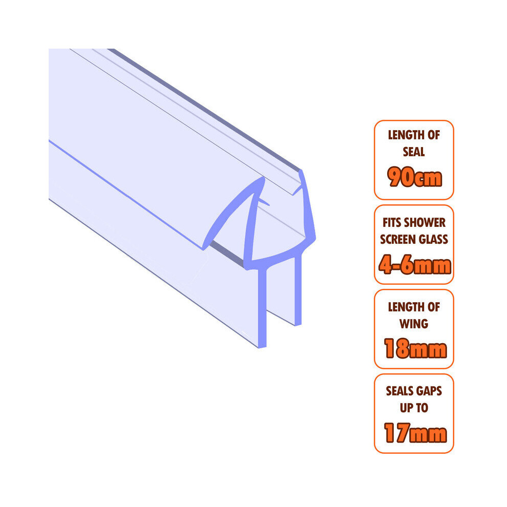 Ecospa Bath Shower Screen Door Seal Strip 4-6Mm Glass Gaps Up To 17Mm