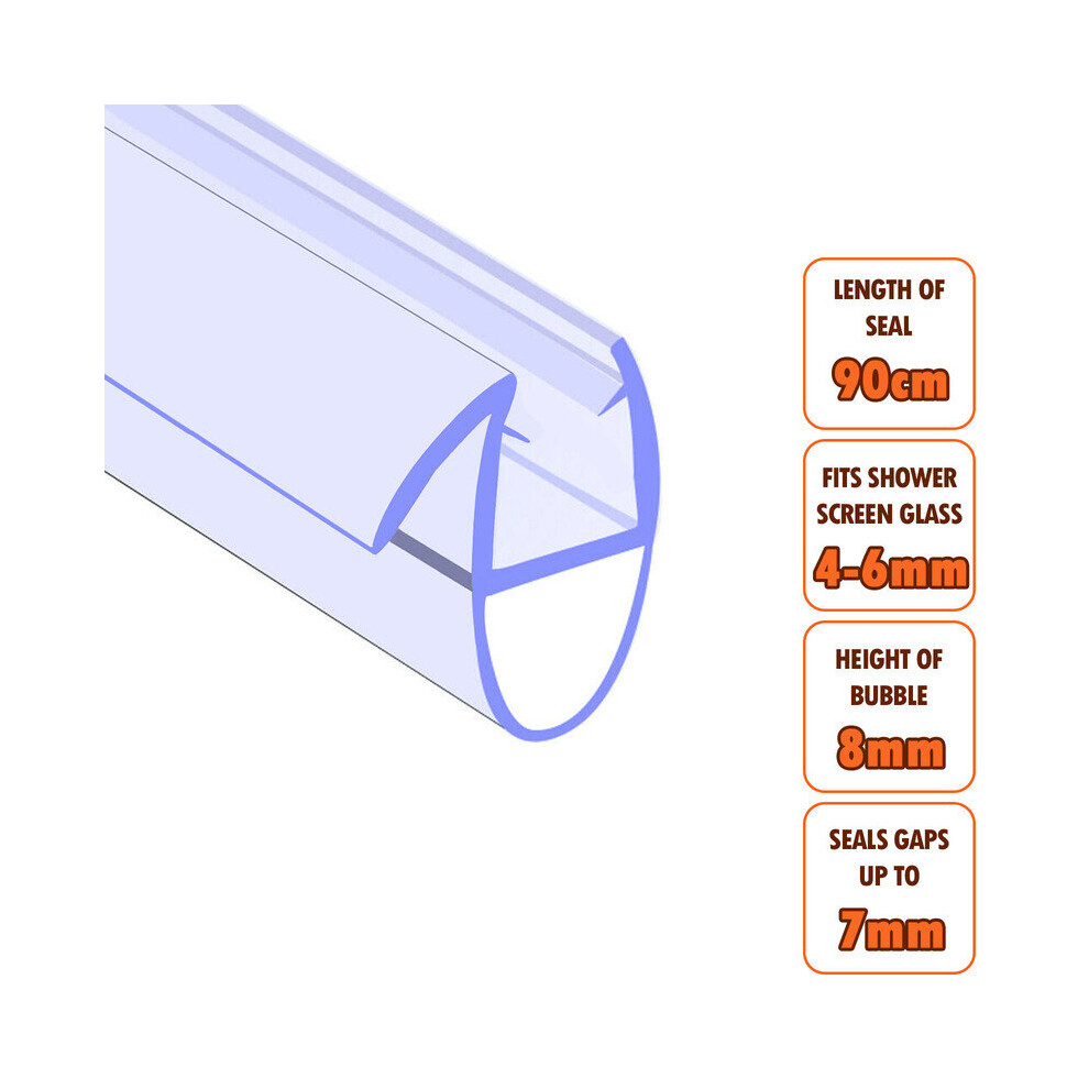 ECOSPA Bath Shower Screen Door Seal Strip 4-6mm Glass Gaps up to 7mm