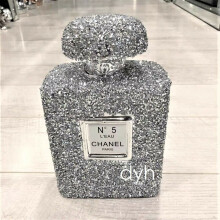 XXL SILVER CRUSHED DIAMOND SPARKLY PERFUME BOTTLE ORNAMENT SHELF BLING