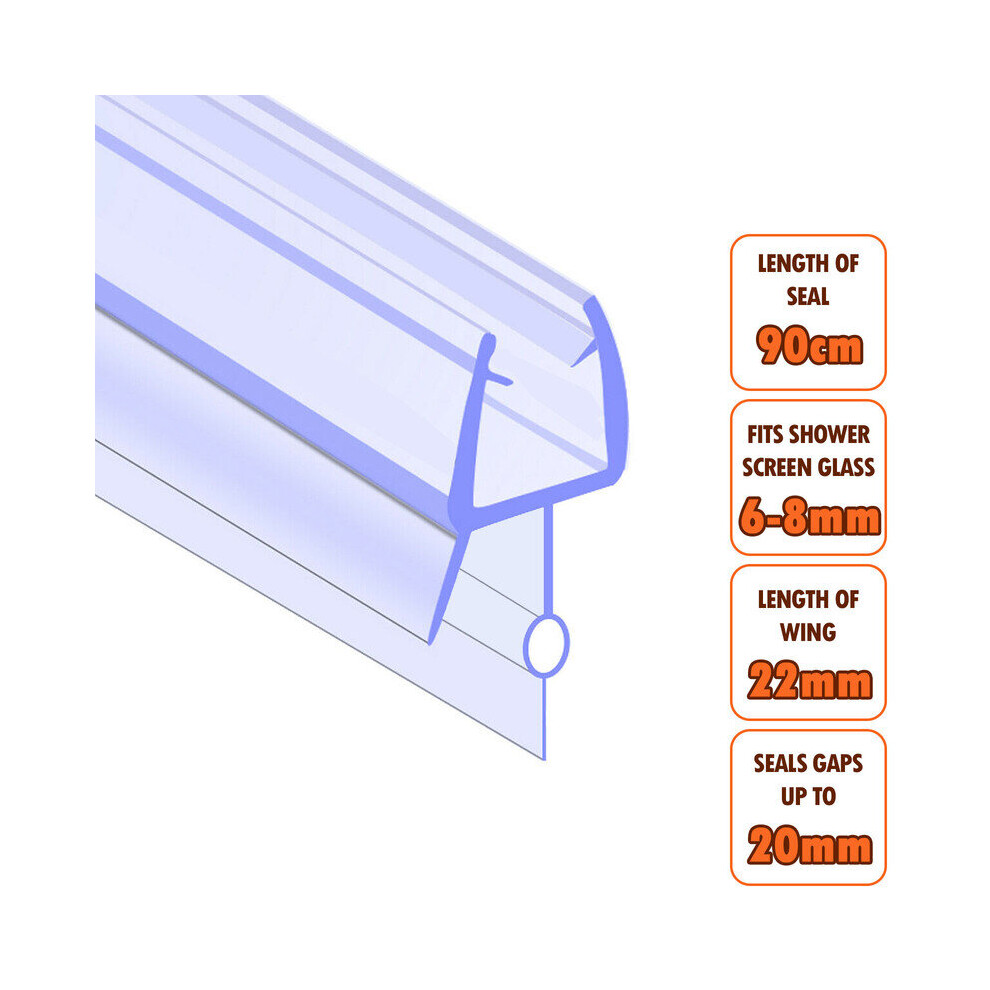 ECOSPA Bath Shower Screen Door Seal Strip 6-8mm Glass Gaps up to 21mm