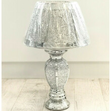 Silver Glitter Crushed Diamond Table With Lamp Shade Ornament Home Diamante