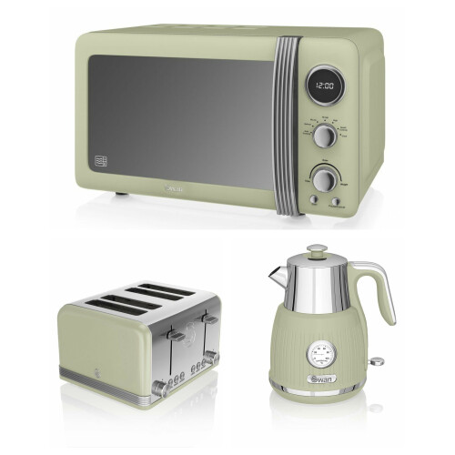 Swan Kitchen Retro GREEN Digital Microwave 1.5L Kettle w Dial & 4 Slice
