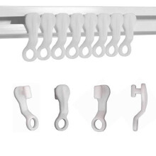 White Plastic Curtain Glider Hooks - 50 Pack, Smooth-Slide Track Hooks for Curtains