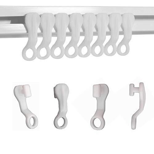 White Plastic Curtain Glider Hooks - 50 Pack, Smooth-Slide Track Hooks for Curtains