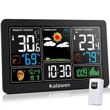 Kalawen Weather Station with Outdoor Indoor Sensor, MSF Wireless Digital Alarm Clock, Barometer, Temperature, Humidity Monitor, Weather Forecast for