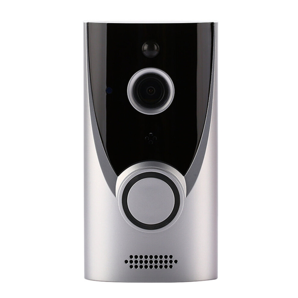 (Silver+Battery) Smart Video Doorbell WiFi Wireless Intercom Door Ring Bell Security Camera 1080P