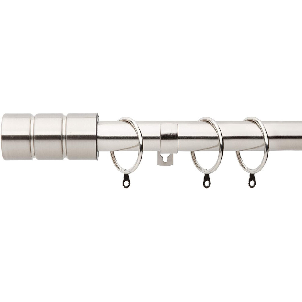 (Brushed Steel, 180cm - 340cm, 71" to 134" Approx) A.Unique Home Plain Barrel Metal Extendable Curtain Pole with Rings and Fittings, In a Variety of C