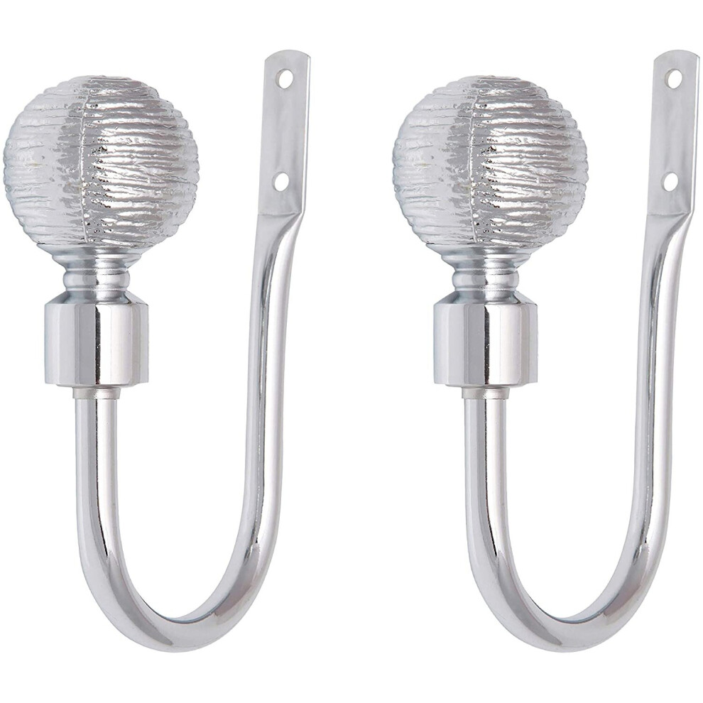 (Nickel, Holdbacks) A.Unique Home Etched Ball Metal Extendable Curtain Pole with Rings and Fittings, In a Variety of Colours and Sizes (25/28mm)