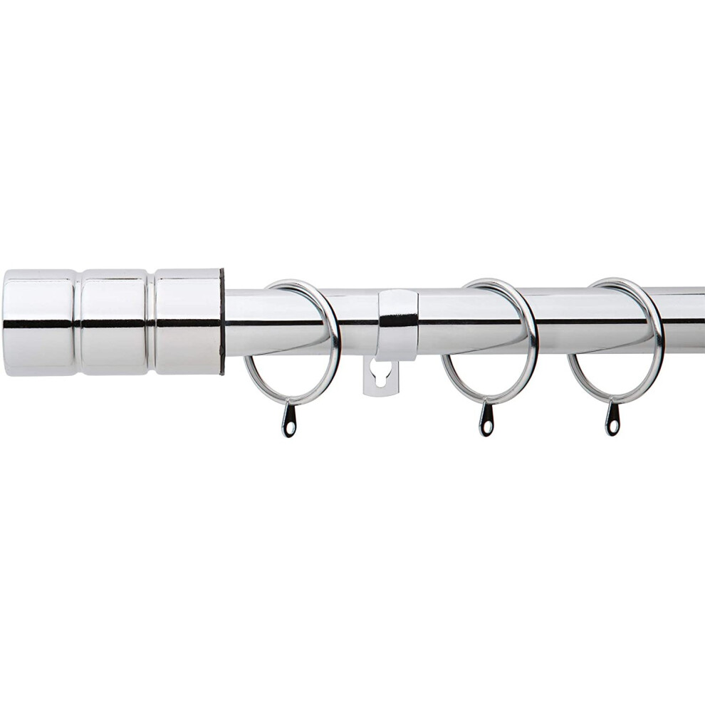 (Nickel, 120cm - 220cm, 47" to 87" Approx) A.Unique Home Plain Barrel Metal Extendable Curtain Pole with Rings and Fittings, In a Variety of Colours a