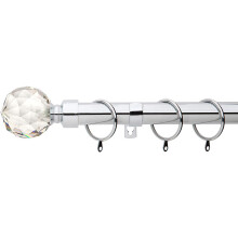 (Nickel, 120cm - 220cm, 47" to 87" Approx) A.Unique Home Gem Crystal Ball Metal Extendable Curtain Pole with Rings and Fittings, In a Variety of Colours and Sizes (25/28mm)