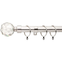 (Brushed Steel, 120cm - 220cm, 47" to 87" Approx) A.Unique Home Gem Crystal Ball Metal Extendable Curtain Pole with Rings and Fittings, In a Variety of Colours and Sizes (25/28mm)