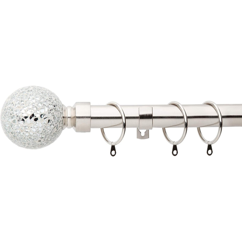 (Brushed Steel, 120cm - 220cm, 47" to 87" Approx) A.Unique Home Crackle Ball Metal Extendable Curtain Pole with Rings and Fittings, In a Variety of Co