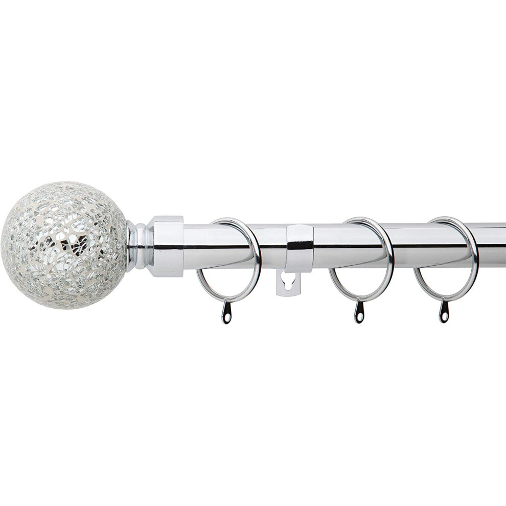 (Nickel, 120cm - 220cm, 47" to 87" Approx) A.Unique Home Crackle Ball Metal Extendable Curtain Pole with Rings and Fittings, In a Variety of Colours a