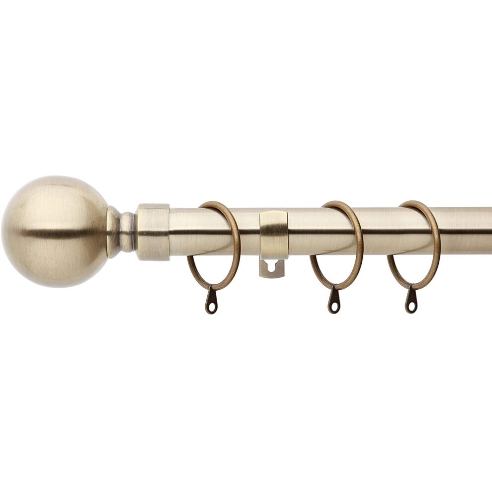 (Antique Brass, 180cm - 340cm, 71" to 134" Approx) A.Unique Home Plain Round Ball Metal Extendable Curtain Pole with Rings and Fittings, In a Variety