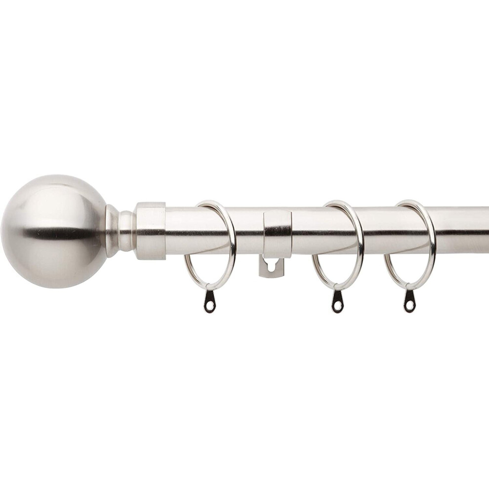 (Brushed Steel, 180cm - 340cm, 71" to 134" Approx) A.Unique Home Plain Round Ball Metal Extendable Curtain Pole with Rings and Fittings, In a Variety