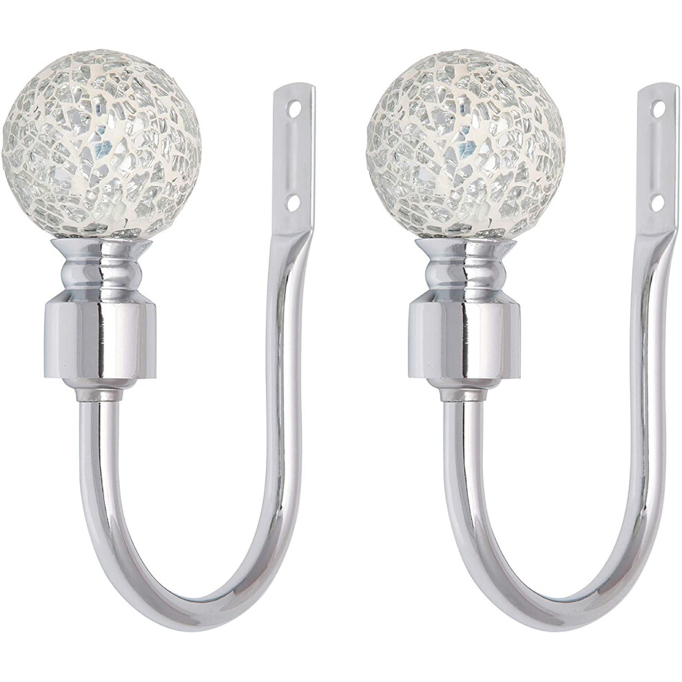 (Nickel, Holdbacks) A.Unique Home Crackle Ball Metal Extendable Curtain Pole with Rings and Fittings, In a Variety of Colours and Sizes (25/28mm)