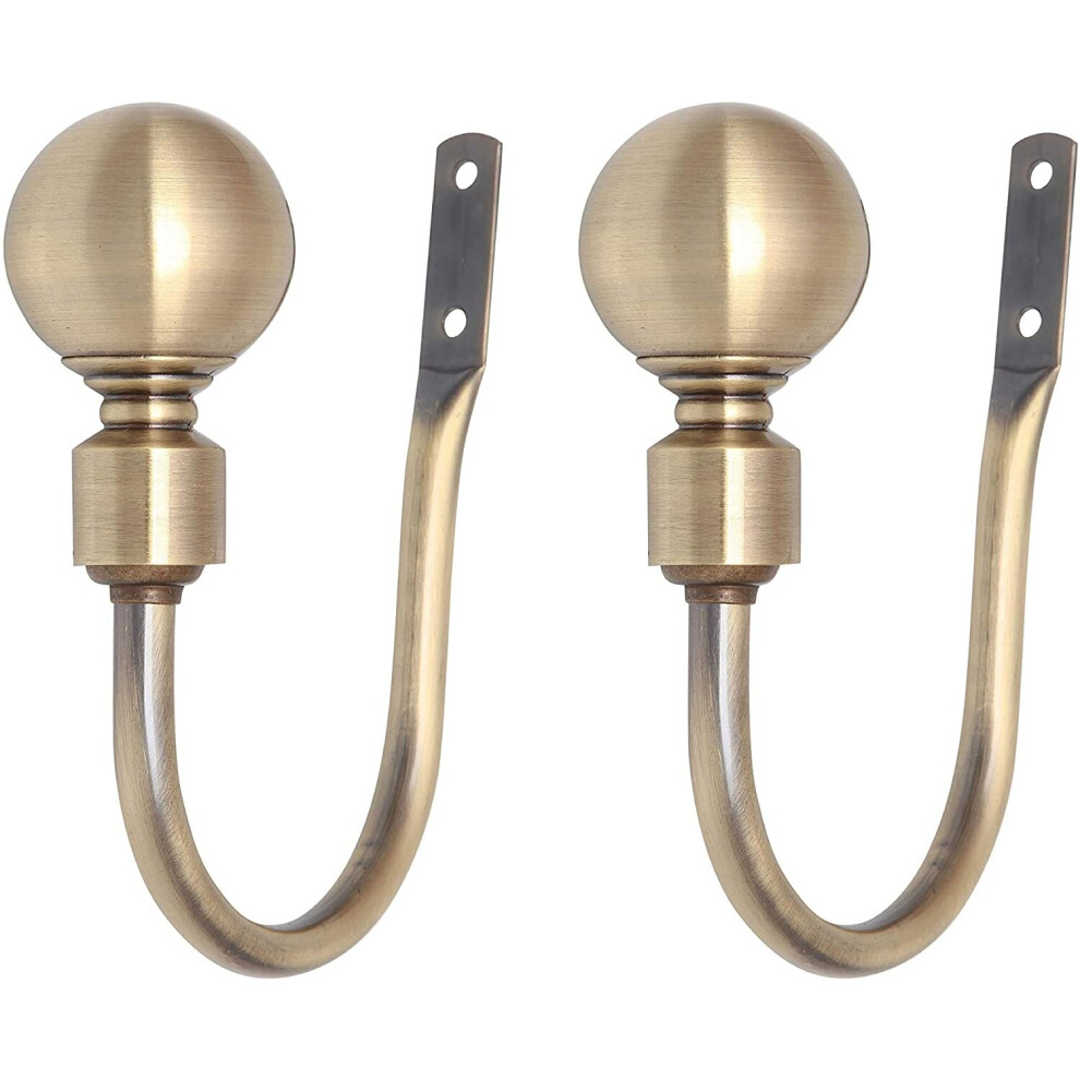 (Antique Brass, Holdbacks) A.Unique Home Plain Round Ball Metal Extendable Curtain Pole with Rings and Fittings, In a Variety of Colours and Sizes (25