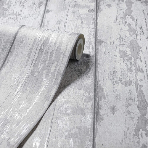 Arthouse Arthouse Washed Wood Plank Panel Wallpaper Wooden Effect Metallic Textured Roll Grey Silver 908501 2