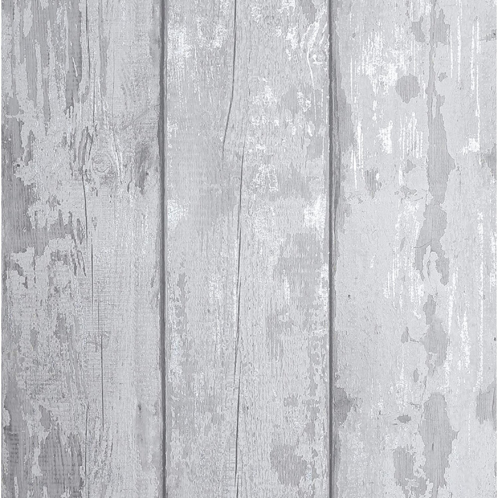 Arthouse Washed Wood Plank Panel Wallpaper Wooden Effect Metallic Textured Roll Grey Silver 908501