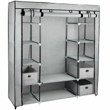 Gr8 Home Large Grey Fabric Canvas Wardrobe With Hanging Rail Shelving Clothes Storage Cupboard