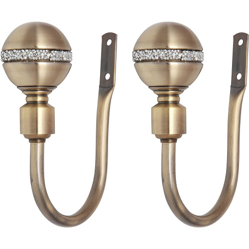 (Antique Brass, Holdbacks) A.Unique Home Diamante Ball Metal Extendable Curtain Pole with Rings and Fittings, In a Variety of Colours and Sizes