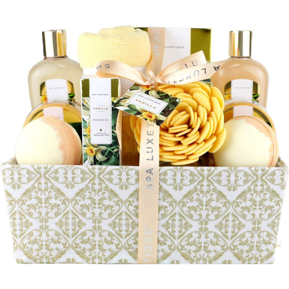 Visit The Spa Luxetique Store Spa Luxetique Spa Gift Set, Bath Gift Set, 12Pcs Luxury Vanilla Shower Set, Soothing Bath Set With Body Lotion, Bath Bomb, Bubble Bath, Birthday Gifts